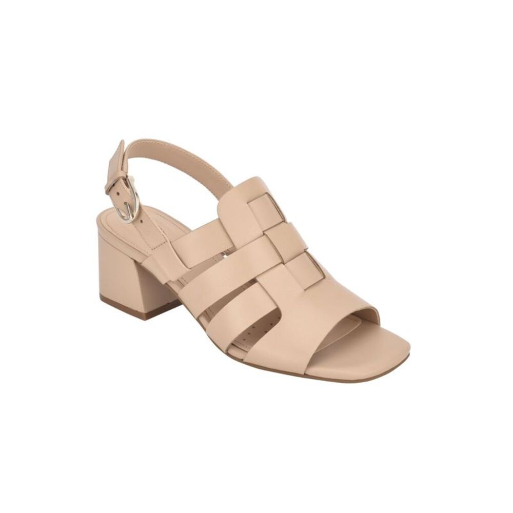 EVOLVE Womens Pink Woven Mona Square Toe Block Heel Leather Slingback Sandal 7 M